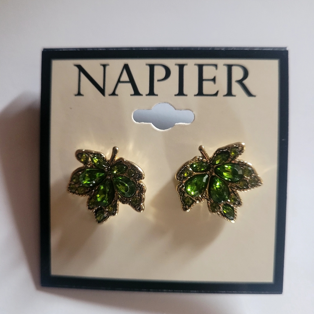 Napier Gold Tone Autumn Spice Leaf Stud Earrings